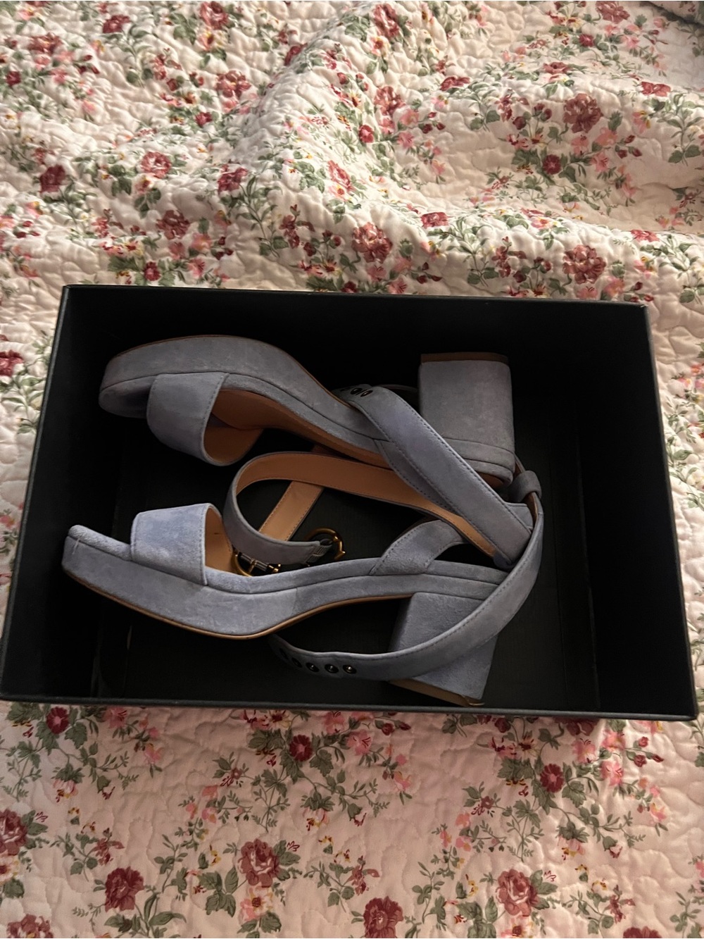 Women's Suede blue Coach Heel Sandals - Light Blue